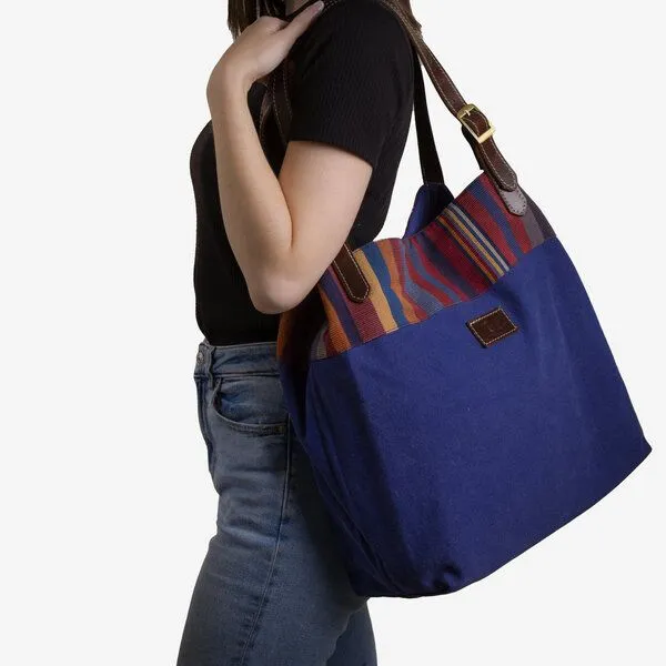 Dragolina Dragolina Shopper Miss Eve mit Webstoff der Pwo Karen, Azurblau (blau), – Produktbild 1 von 4