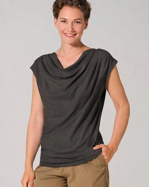 HempAge HempAge Wasserfallausschnitt Top Hanf/Biobaumwolle, Black (schwarz), – Produktbild 1 von 4