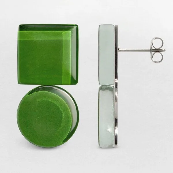 ALEXASCHA ALEXASCHA Geometrische Statement Ohrringe aus Glas | Bauhaus Design | 16 Farbkombinationen, Grasgrün, – Produktbild 4 von 4