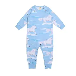 Walkiddy Baby Strampler GOTS zertifiziert, Bio-Baumwolle, hellblau, Pferde-Muster „White Horses“, Langarm, weich – Walkiddy – Produktbild 1 von 1