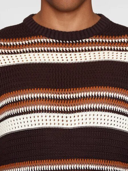 KnowledgeCotton Apparel KnowledgeCotton Apparel Sommerlicher Strickpullover HANDCRAFTED STRIPED aus Bio-Baumwolle, Braun (multi color stripe), – Produktbild 3 von 3