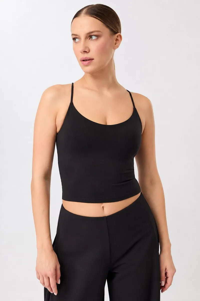 mandala mandala Damen vegan Sport Top Kurz Geschnitten Pilates Schwarz, Schwarz, – Produktbild 1 von 2