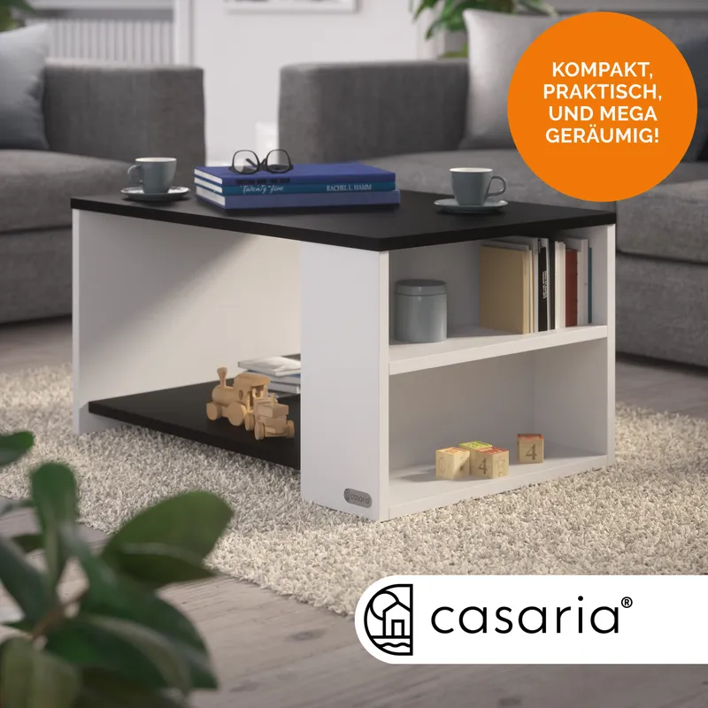 Casaria® Couchtisch Santa Cruz Weiß/Anthrazit 90x60x50cm, Mehrfarbig, – Produktbild 2 von 2