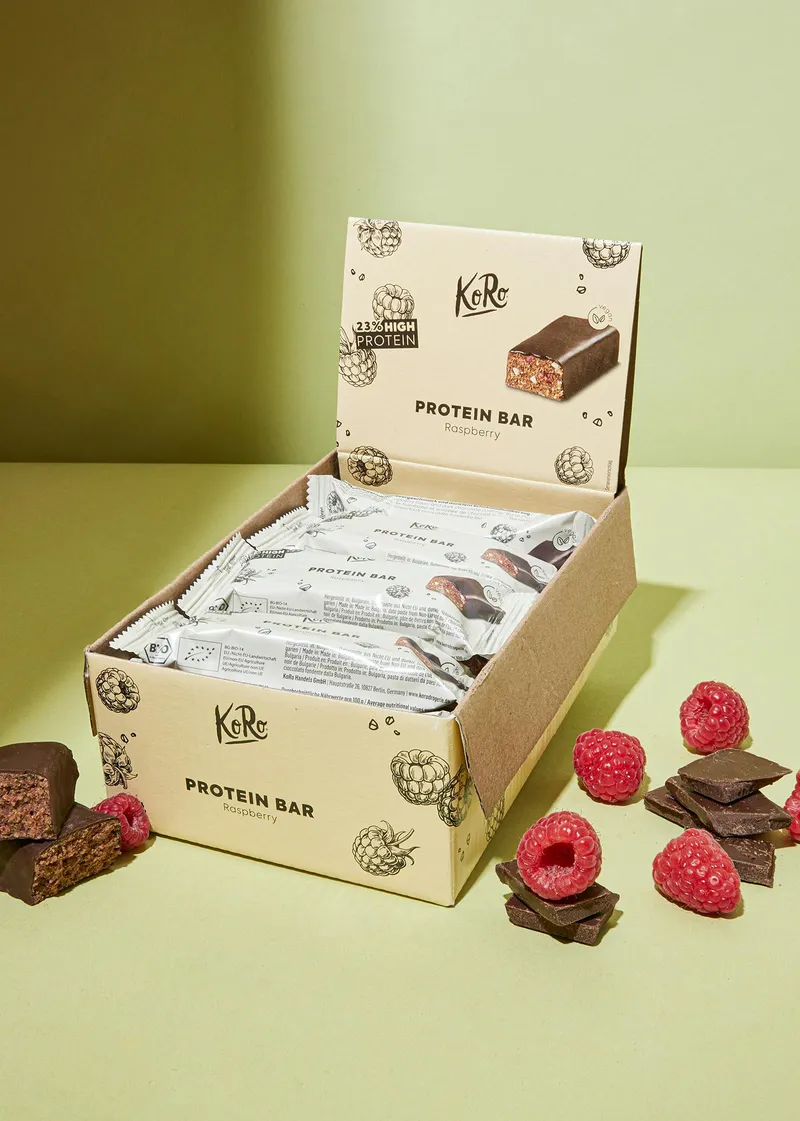 KoRo Veganer Bio Proteinriegel Raspberry | 12 x 50 g – Produktbild 1 von 5