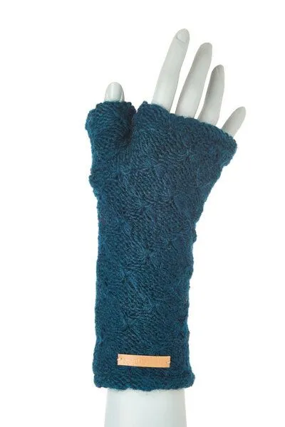 short'n'pietz short'n'pietz Schurwollhandstulpen mit Rautenstrickmuster, handgestrickt, Petrol, – Produktbild 1 von 1