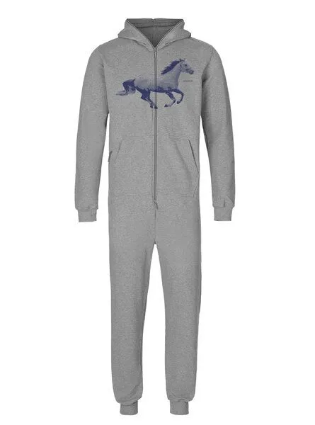 Peaces.bio - handbedruckte Biomode Peaces.bio - handbedruckte Biomode Jumpsuit Horsepower Herren, Hellgrau, – Produktbild 1 von 2