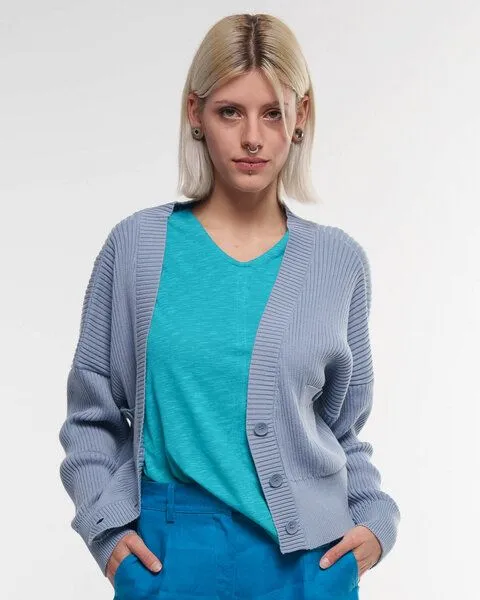 Alma & Lovis Alma & Lovis Grandpa Rippen-Strickjacke aus reiner Bio-Baumwolle | Cotton Grandpa, Cosmic sky (blau), – Produktbild 1 von 4
