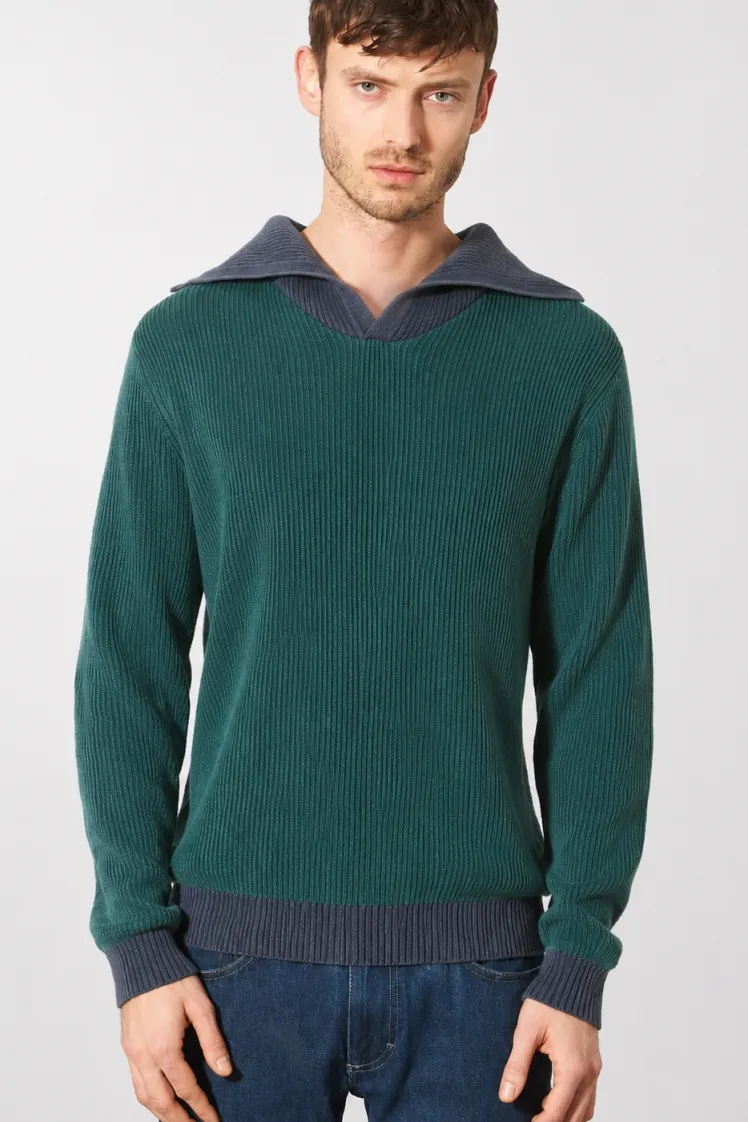 HempAge Hempage Herren vegan Pullover Elegant Troyer In Fichte Dunkel, Grün, – Produktbild 1 von 2