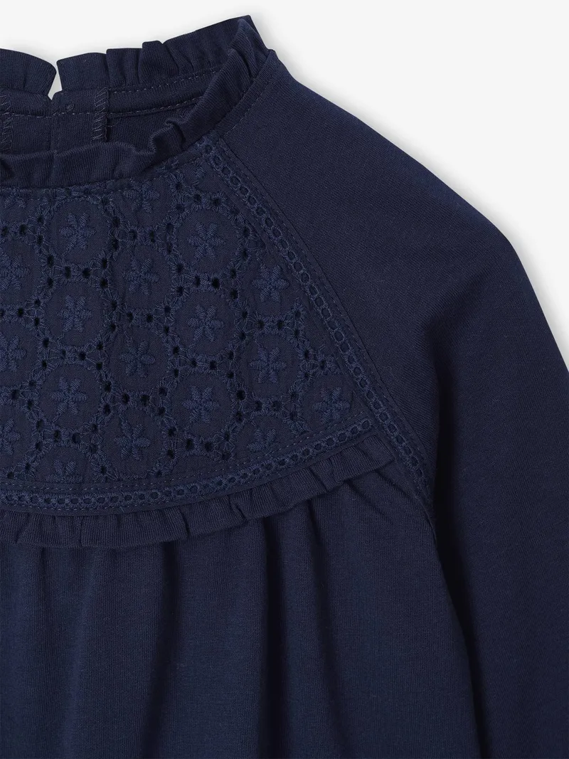 Vertbaudet Mädchen Langarm-Blusenshirt mit Lochstickerei, Marine, – Produktbild 2 von 3