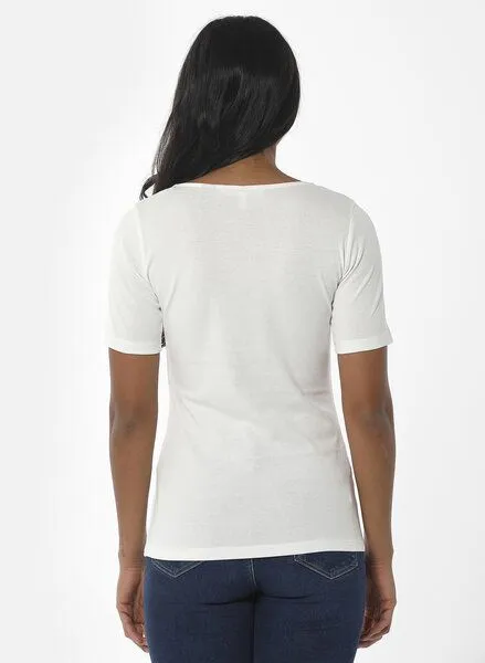 ORGANICATION ORGANICATION Geripptes T-Shirt aus Bio-Baumwolle mit V-Ausschnitt, Weiß(off white), – Produktbild 4 von 4