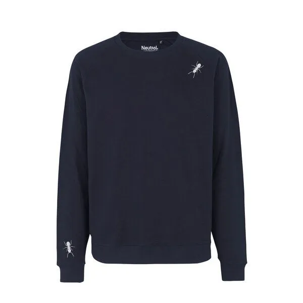 HANDGEDRUCKT HANDGEDRUCKT "Ameisen" Unisex Sweatshirt aus reiner Biobaumwolle (kbA), Navyblue, – Produktbild 1 von 3