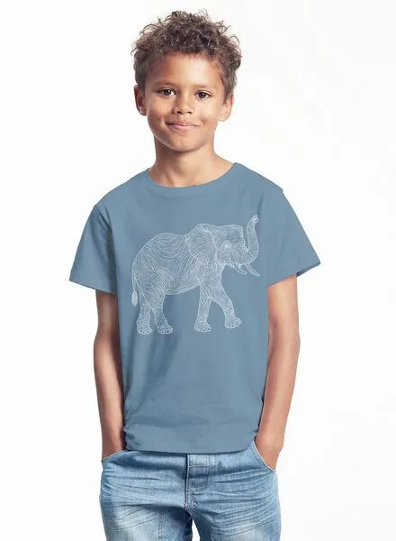 Peaces.bio - handbedruckte Biomode Peaces.bio - handbedruckte Biomode Bio-Kinder T-Shirt "Babyelefant", Blaugrau, – Produktbild 2 von 2