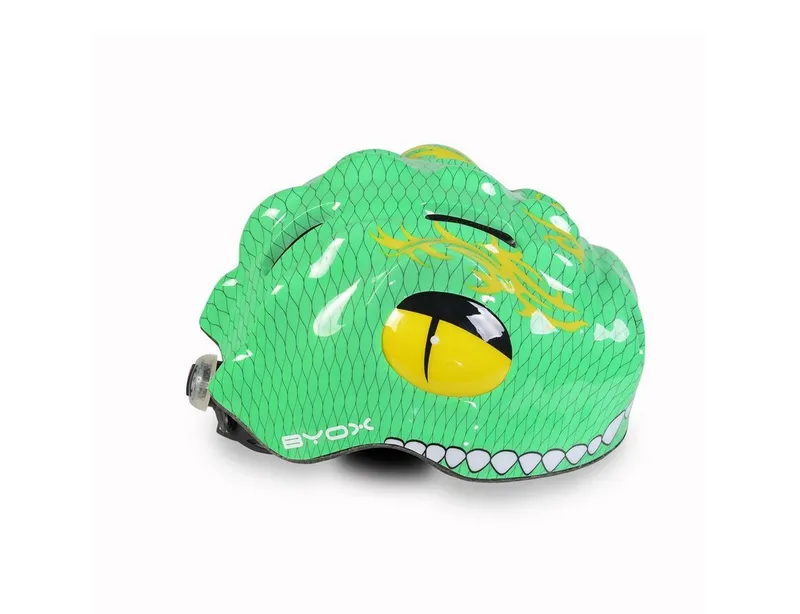 Byox Kinderhelm Y27 Dino, Größe S 48-54 cm, LED-Beleuchtung, 4 Löcher, einstellbar, EPS-Schale, Grün, – Produktbild 4 von 5