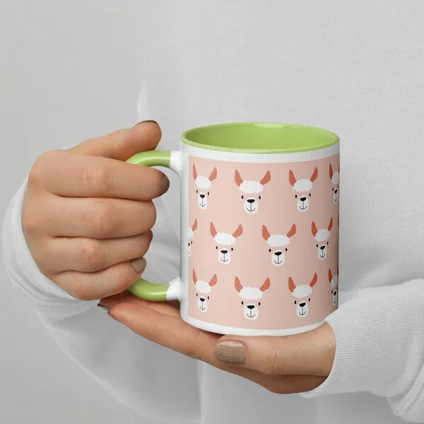 PepMelon Lama Tasse mit Farbe innen, Be Llamazing, lustige Lama Weihnachtstasse, Grün, – Produktbild 4 von 4