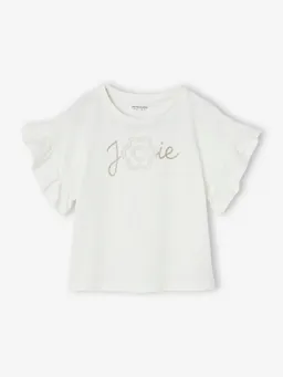 Vertbaudet Festliches Mädchen T-Shirt mit Reliefblume und Glitzerschrift – Produktbild 1 von 1