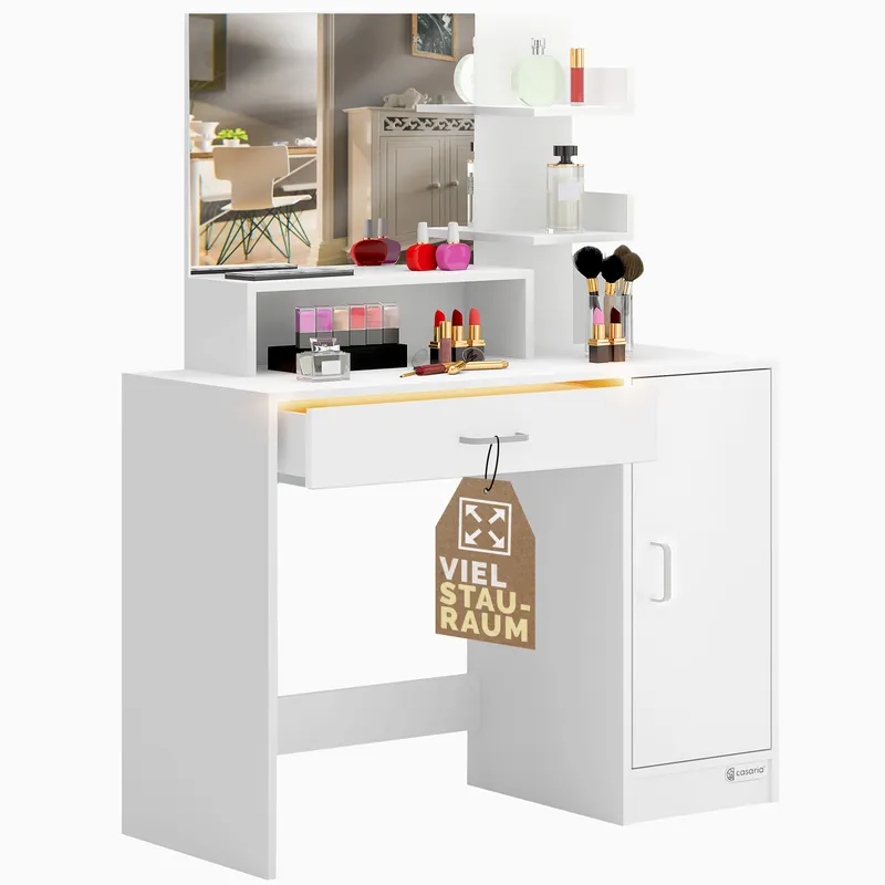 Casaria® Schminktisch Jocelyn Weiß 140x90x40cm, Weiß, – Produktbild 1 von 2