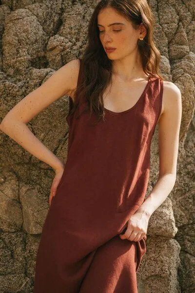 AmourLinen AmourLinen Ines Midi-Kleid aus Leinen, Terrakotta (rot), – Produktbild 4 von 4