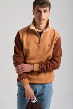 Trendsplant Trendsplant Herren vegan Sweatshirt Color Block Quarter Zip Cashew – Produktbild 1 von 1