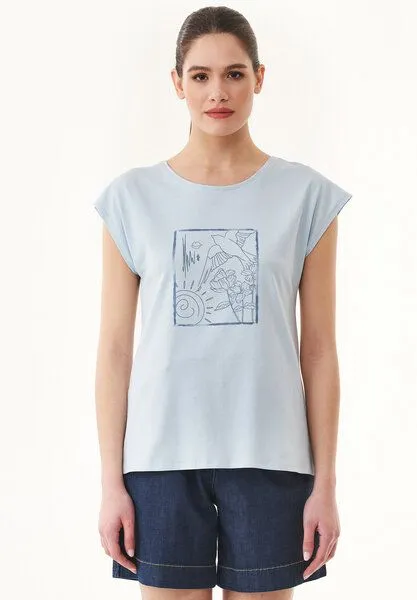 ORGANICATION ORGANICATION T-Shirt aus Bio-Baumwolle mit Print, Blau(blue indigo), – Produktbild 1 von 4