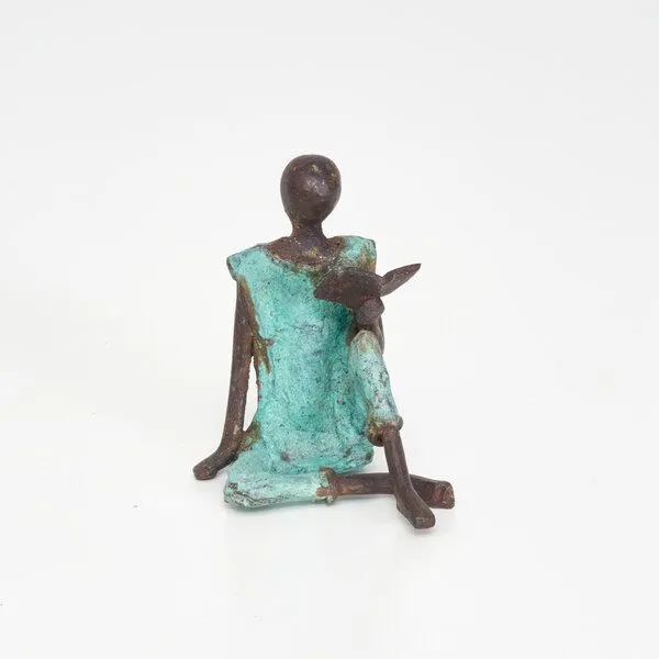 Moogoo Creative Africa Moogoo Creative Africa Bronze-Skulptur "L' enfant au livre" by Soré | Kind mit Buch | 8 cm, Türkis, – Produktbild 1 von 4