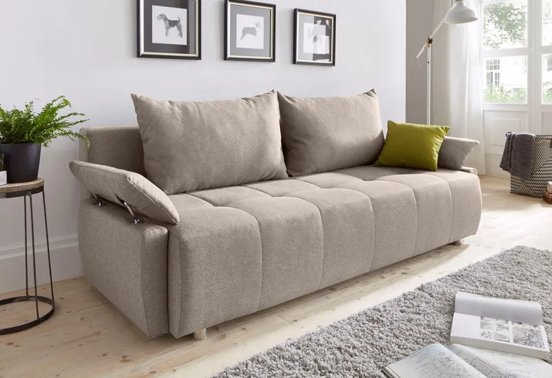 COLLECTION AB Schlafsofa Funtastic, B: 212 cm, Liegefl. 145x187 cm, Armteilverstellung,in Cord, Schlaffunktion, Bettkasten & Zierkissen, Gästebett mit Federkern, Beige, – Produktbild 2 von 5