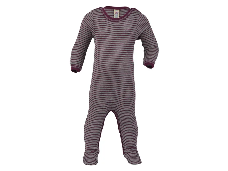 Engel natur Engel Natur Baby Schlafanzug Overall Wolle Seide orchidee-hellgrau-geringelt Gr.62/68, Lila, grau, – Produktbild 1 von 2