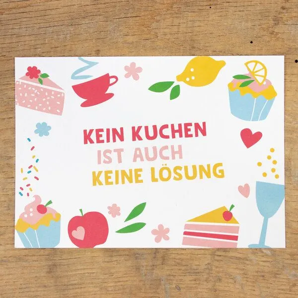 Bow & Hummingbird Bow & Hummingbird Postkarte "Kein Kuchen ist auch keine Lösung" aus Recyclingpapier – Produktbild 1 von 2