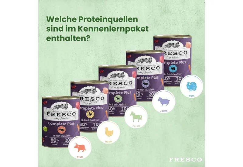 Fresco Dog NassBarf PROBIERPAKET Hundefutter Nass 5 x 400g, Nassfutter für: Hunde, Getreidefrei mit Huhn, Rind, Pferd, Lamm und Pute – Produktbild 4 von 6