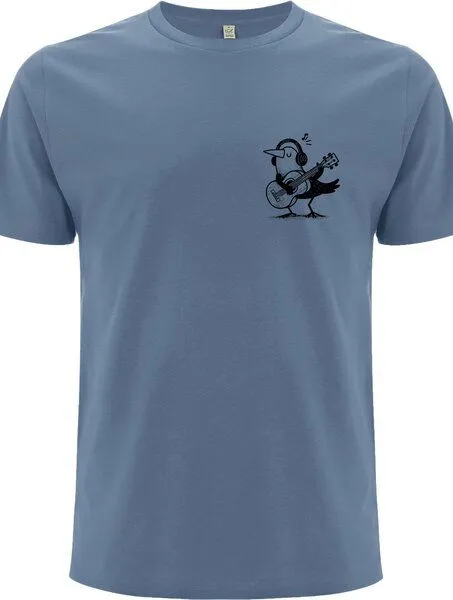 Spreecult Spreecult kleiner Gitarren Vogel - Bio und Fair - Männer Unisex T-Shirt - Guitar Bird, Blau, – Produktbild 3 von 4