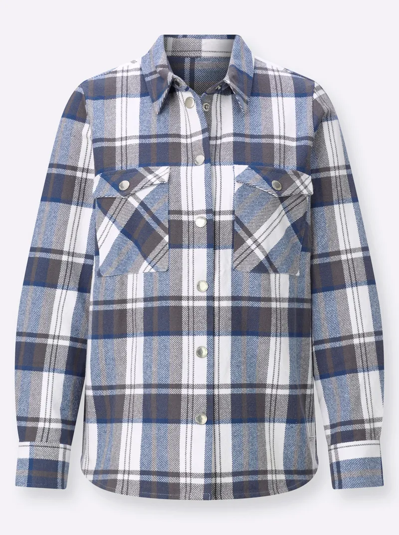 Witt Flanellbluse jeansblau-anthrazit-kariert, Jeansblau-anthrazit-kariert, – Produktbild 1 von 2