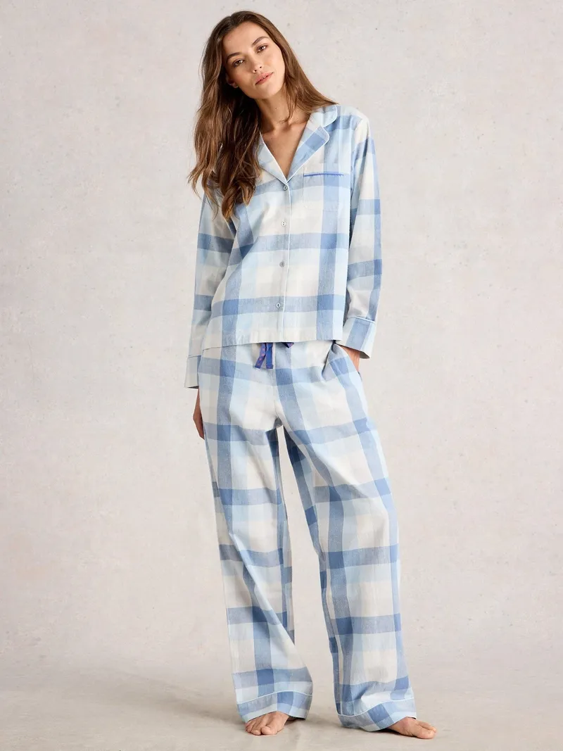White Stuff Karierte Pyjamahose Nina - S/R, Hellblau, – Produktbild 2 von 4