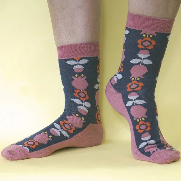 Fräulein Prusselise Fräulein Prusselise Tulpen Socke blau rosa, bunt gemustert – Produktbild 2 von 3