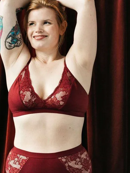 erlich textil erlich textil Alisa bügelloses Bustier mit Spitze aus weichem Modal, made in Europe, Weinrot, – Produktbild 1 von 6