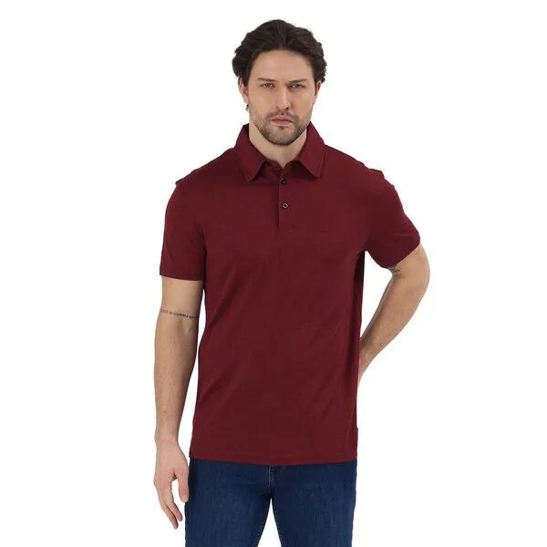 Woolona Woolona Merino Casual Herren Polo-Shirt - 100% Merinowolle, Bordeaux rot, – Produktbild 1 von 3