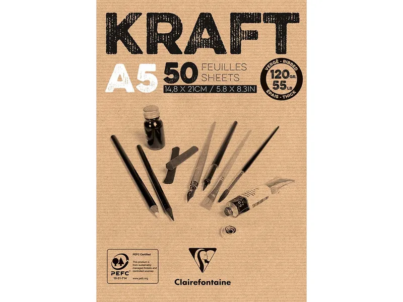 Clairefontaine Clairfontaine Zeichenblock "KRAFT Vergé", DIN A5, 50 Blatt – Produktbild 1 von 1