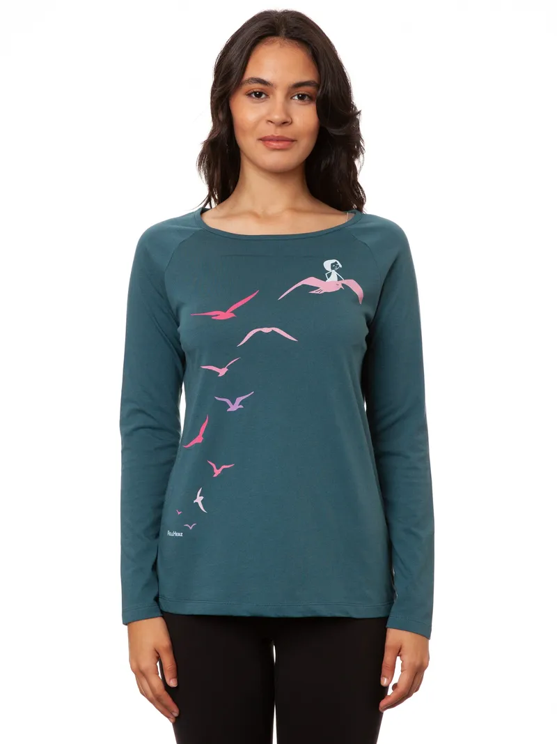 FellHerz Raglan Longsleeve Möwenflug atlantic teal - M – Produktbild 1 von 1