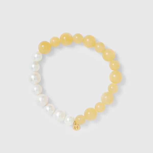 fejn jewelry fejn jewelry elastisches Armband big bead mit Halbedelsteinen, Honey jade & süßwasserperle, – Produktbild 1 von 4