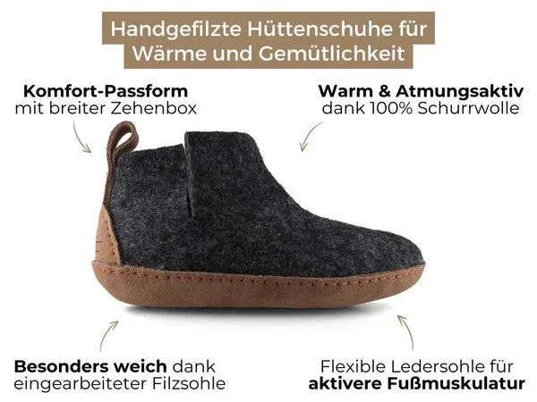 WoolFit WoolFit Yeti Filzboots hohe Hausschuhe mit Ledersohle, handgefilzt aus 100% Wolle, Graphit, – Produktbild 3 von 4