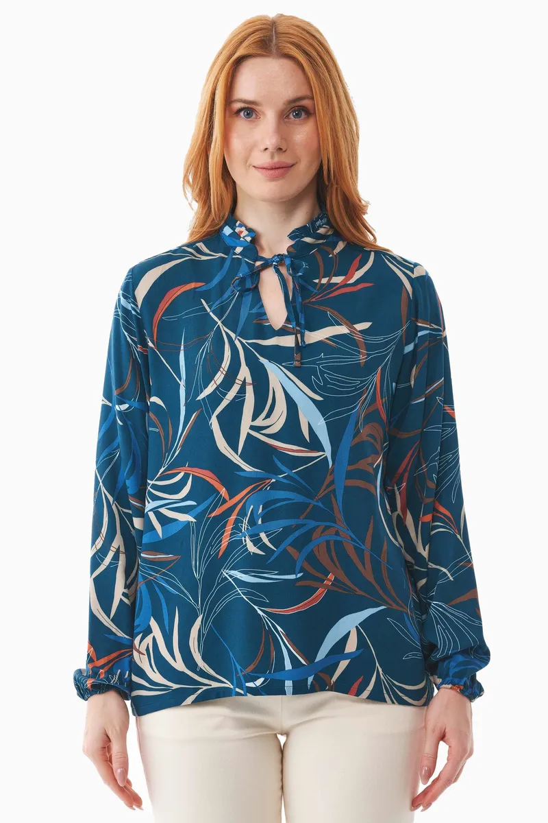 ORGANICATION ORGANICATION Damen vegan Bluse Winter Leaves Blau, Extra dunkelblau, – Produktbild 2 von 2