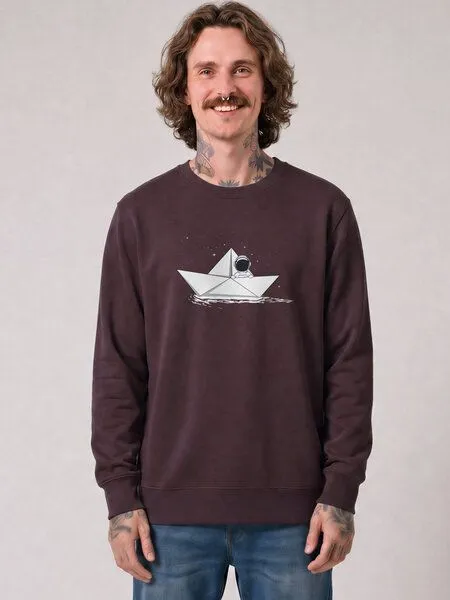 watapparel watapparel Sweatshirt Unisex Astronaut in paper boat, Red brown, – Produktbild 2 von 2