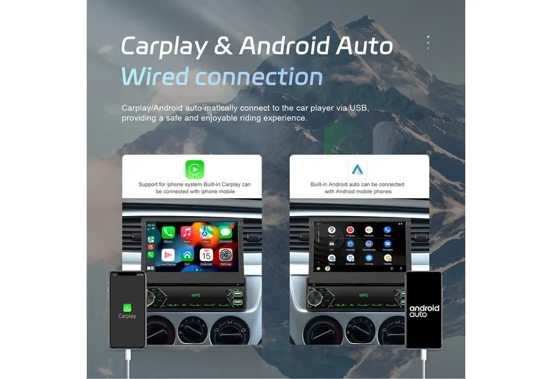 KAFMTOH 1DIN Autoradio 7 Zoll Touchscreen zum Klappen, CarPlay, BT, RDS Autoradio (FM), Schwarz, – Produktbild 4 von 5