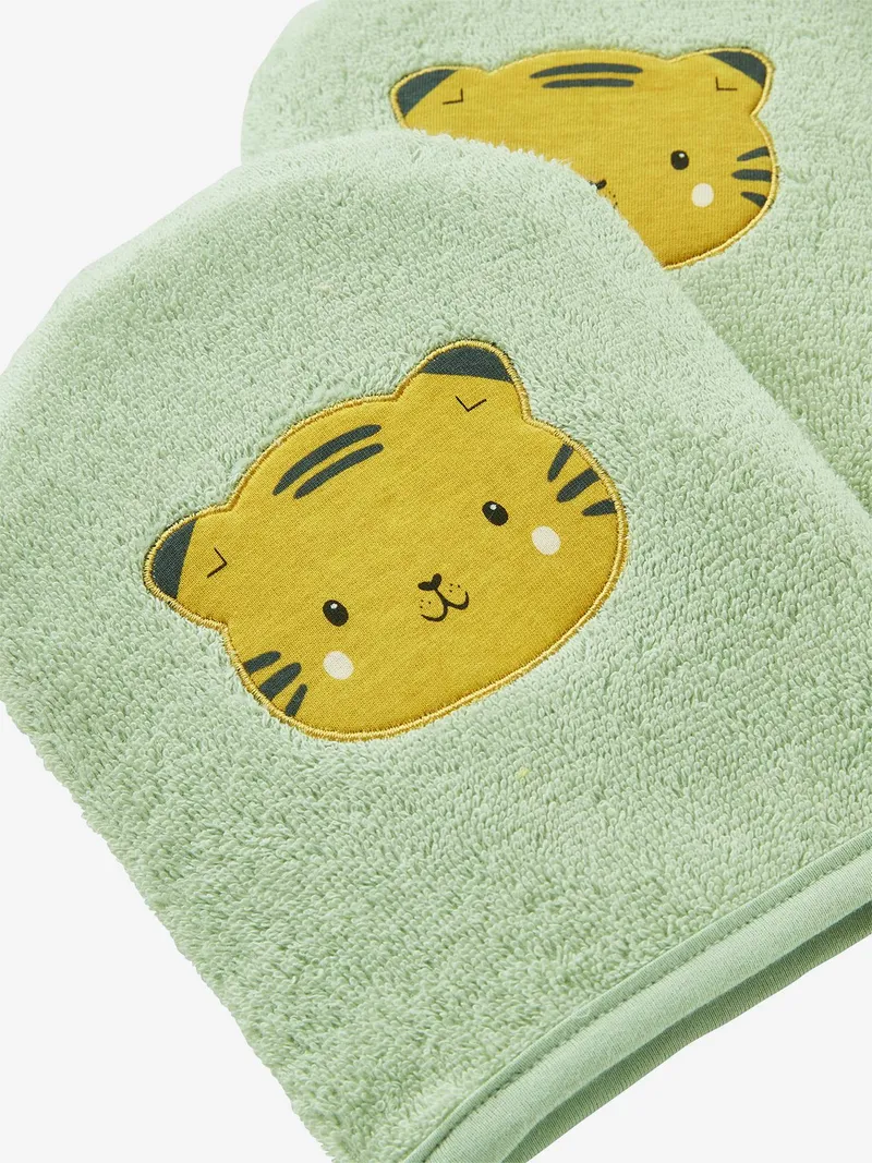 Vertbaudet 2er-Pack Baby Waschhandschuhe, Grün tiger, – Produktbild 2 von 2