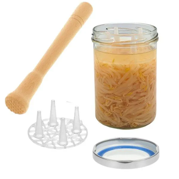 mikken mikken Fermentier Set - 4 x Fermentierglas mit Fermentier Gitter, Holzstößel und Deckel PVC-frei – Produktbild 2 von 4