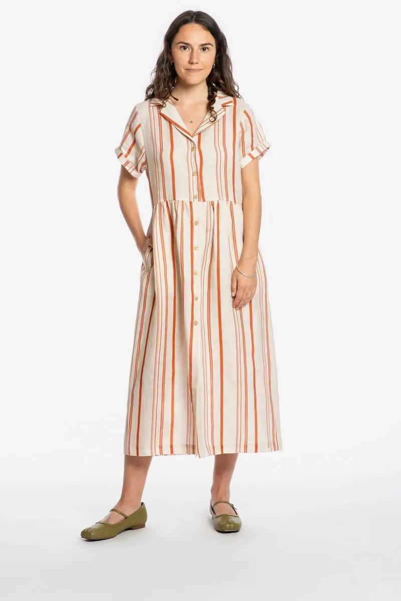 MATONA MATONA Damen vegan Kleid Mit Kragen Gestreift, Orange, – Produktbild 2 von 2