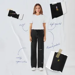 DAWN DEW Flared Soft Denim - French Pocket - Black Denim - Art on Broken Pieces - Black Denim / 30 / 32 – Produktbild 1 von 1