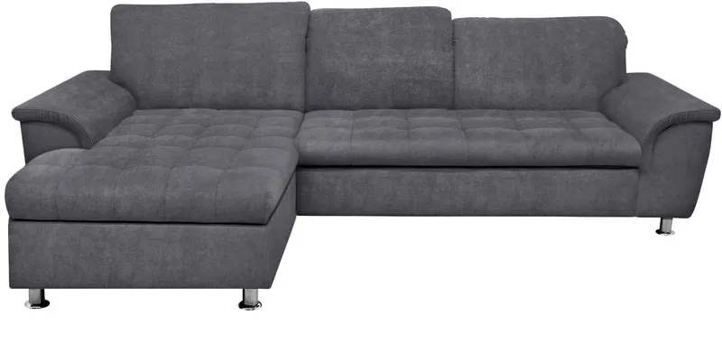DOMO collection Ecksofa FRANZI 278x170x81 cm, Steppung im Sitzbereich, L-Form, wahlweise mit Bettfunktion, Bettkasten und Kopfteilverstellung, Grau, – Produktbild 3 von 8