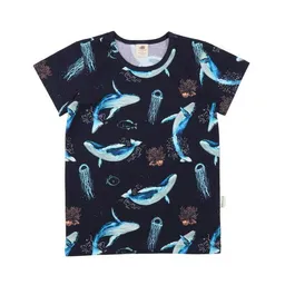 Walkiddy Walkiddy Kinder T-Shirt GOTS zertifiziert, Bio-Baumwolle, dunkelblau, Wal-Muster „Dancing Whales“, weich – Produktbild 1 von 1