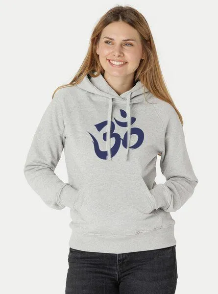 Peaces.bio - handbedruckte Biomode Peaces.bio - handbedruckte Biomode Bio-Damen-Kapuzensweater Om, Silbergrau, – Produktbild 2 von 2