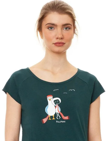 FellHerz FellHerz Damen T-Shirt Möwen-Liebe deepteal Bio & Fair & Vegan – Produktbild 2 von 4