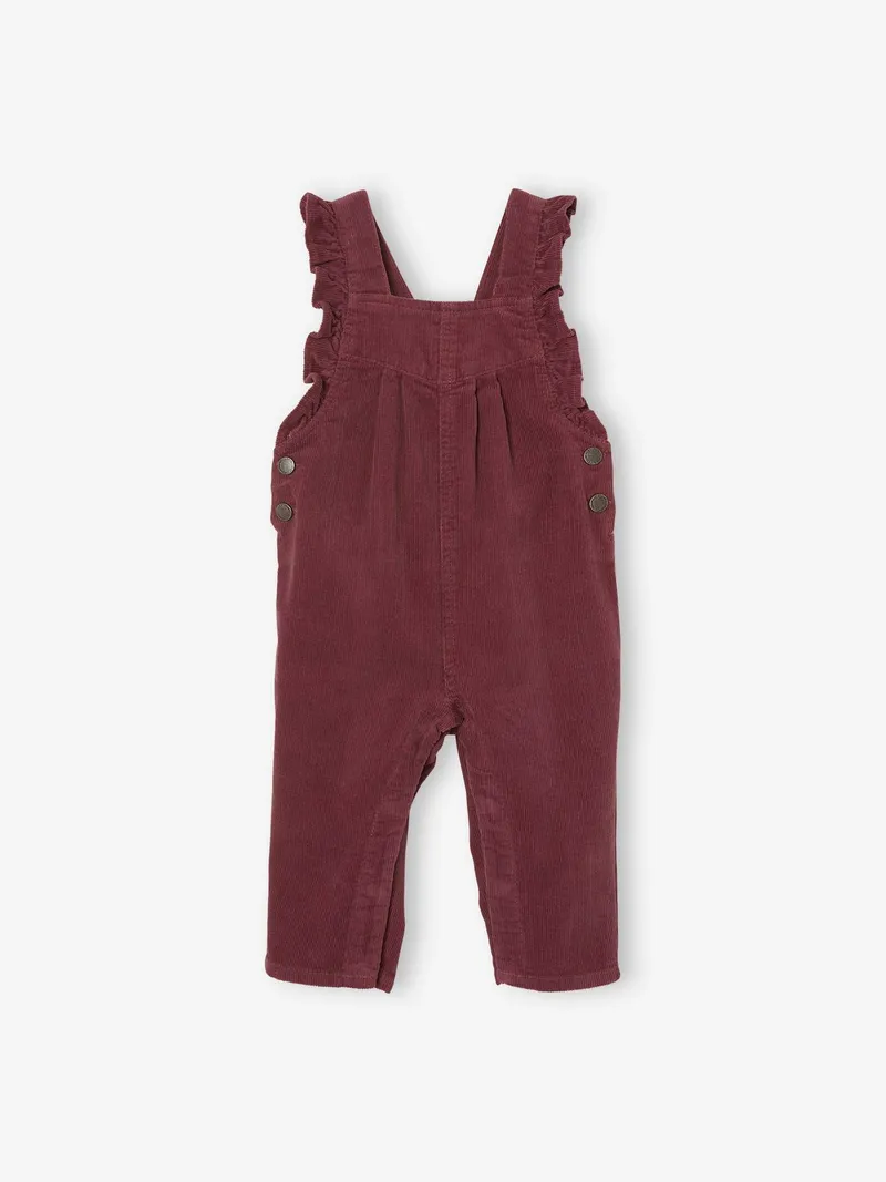Vertbaudet Mädchen Baby Cord-Latzhose mit Volants, Pflaume, – Produktbild 1 von 3